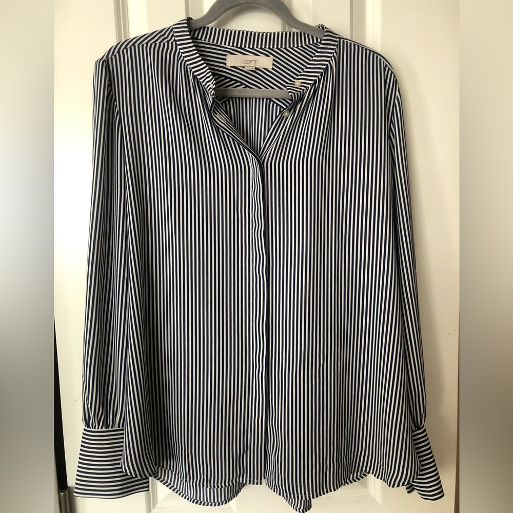Blue and white striped Loft Button Up Blouse